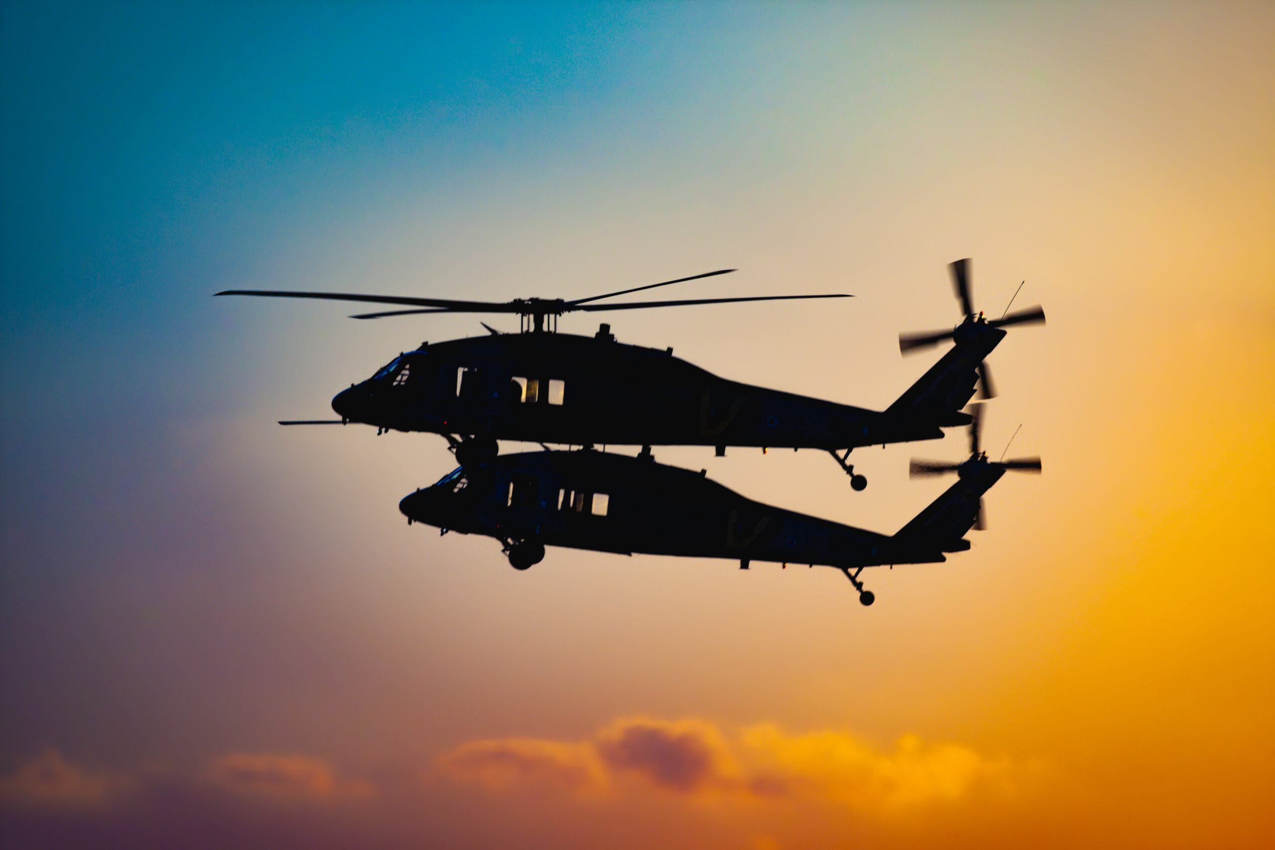 Israeli AIr Force UH-60 Black Hawks in dusk