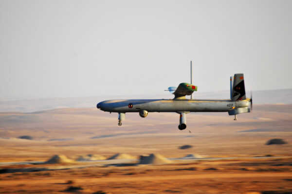 Elbit Systems Hermes-450 unmanned aircraft fly in low altitude